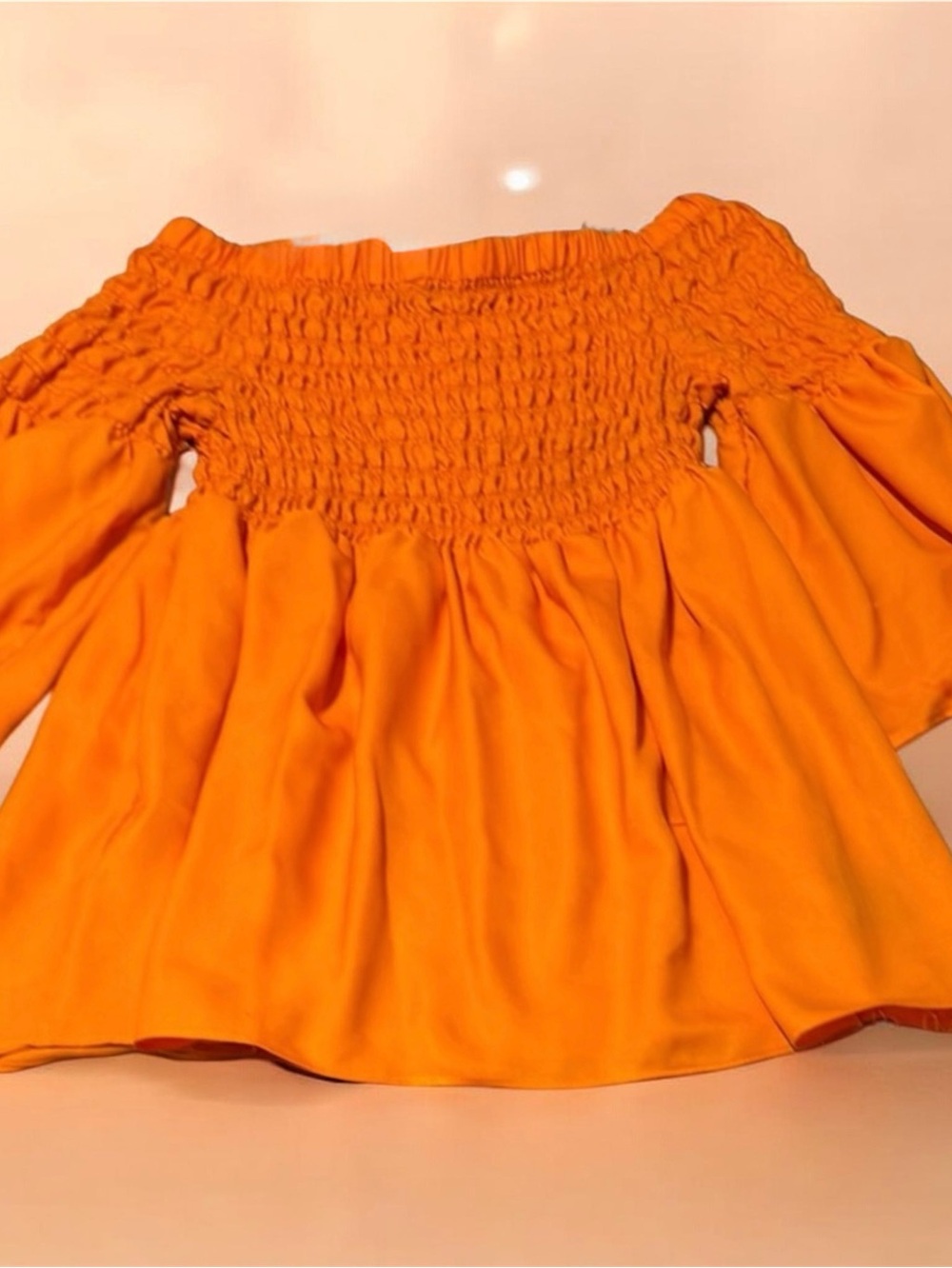 Rouge Collection Vibrant Orange Off The Shoulder Smocked Top Plus Size 1X